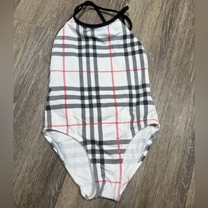 Burberry Kids One-Piece Swim Suit in White, Black, Gray, Red Plaid